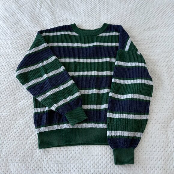 ARITZIA TNA STRIPED COTTON CENTURY GREEN BLUE SWEATER SMALL SIZE 1 - Picture 2 of 5